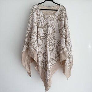 Elena Baldi 100% Linen Poncho Caftan One Size Made In Italy Lagenlook Boho Tan